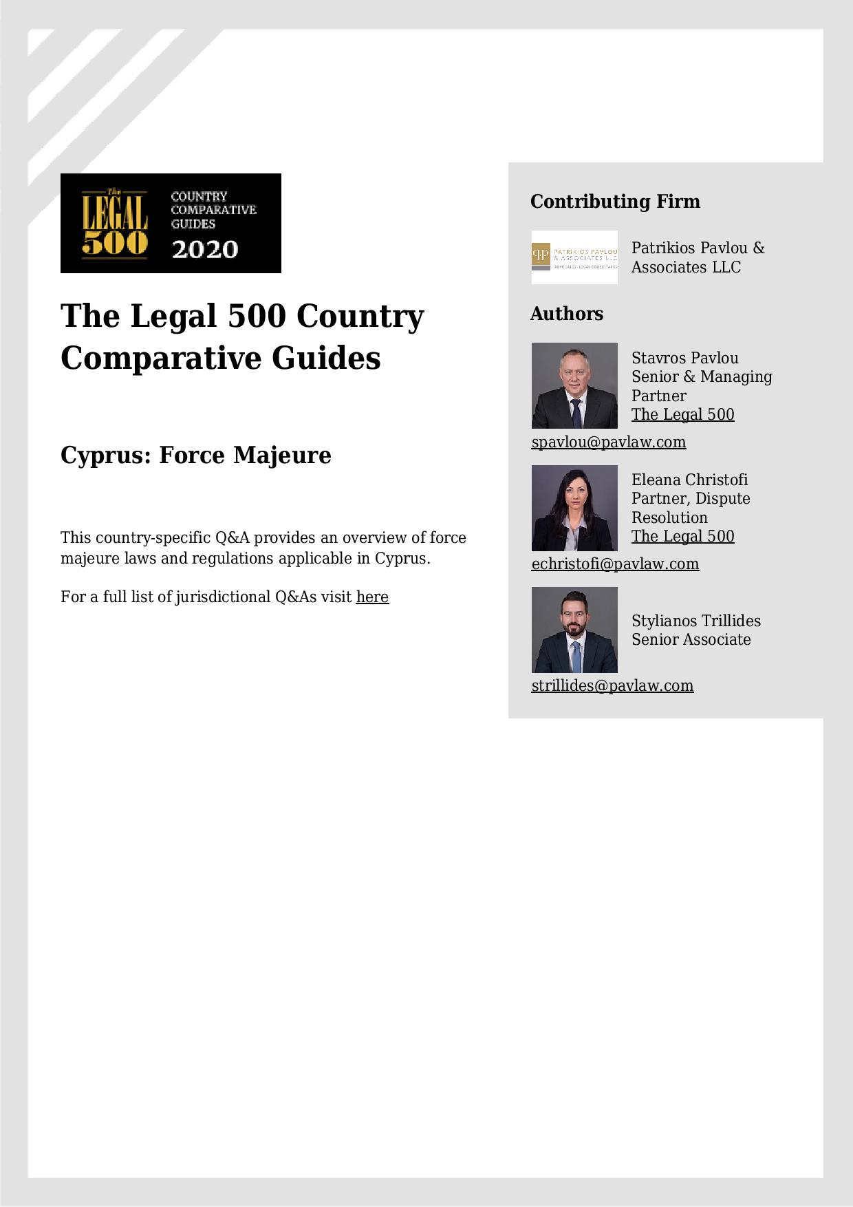 Patrikios Pavlou & Associates LLC: The Legal 500 Country Comparative Guides