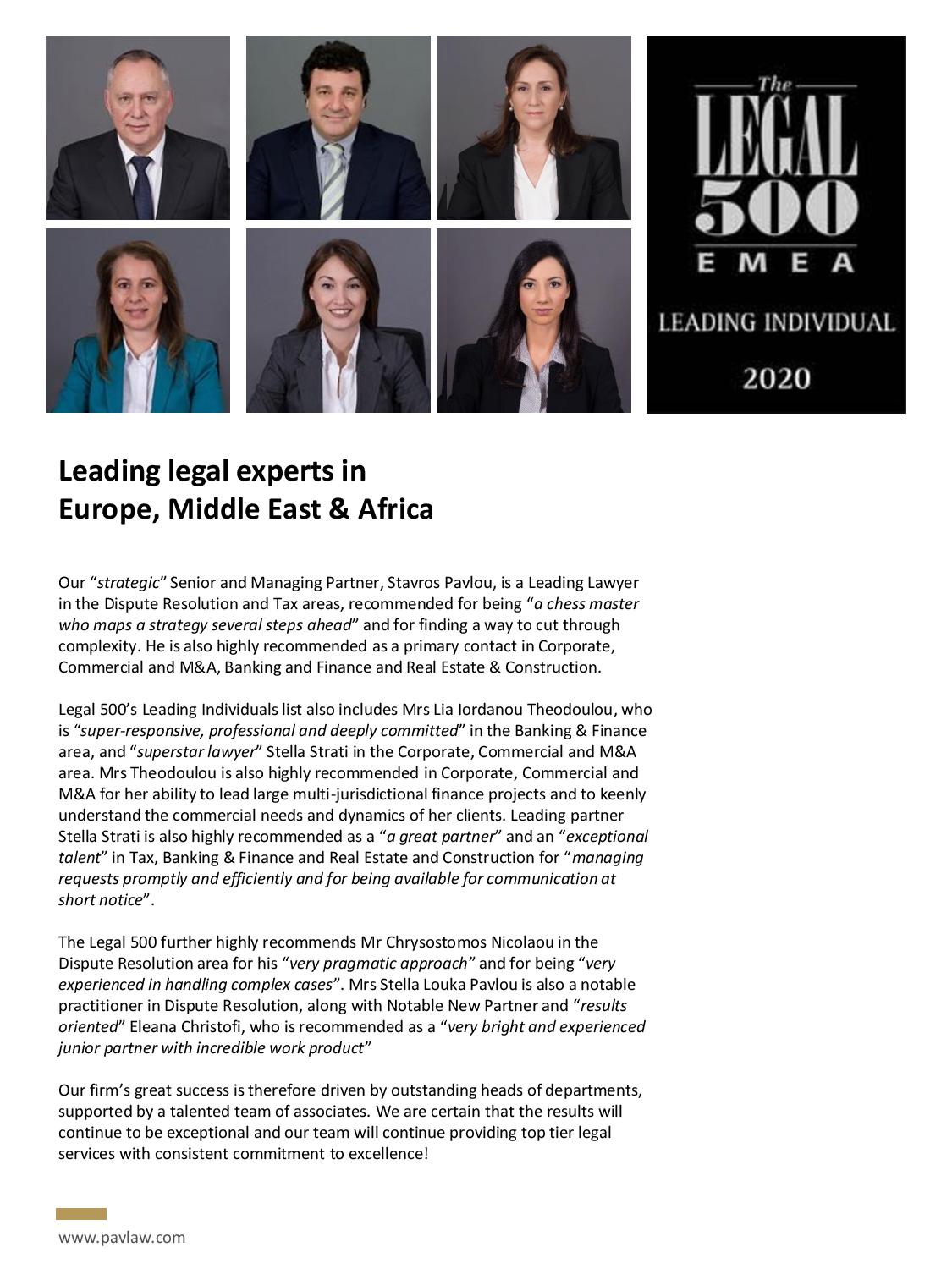 Patrikios Pavlou & Associates LLC: The Legal 500 - Leading legal experts in Europe, Middle East & Africa
