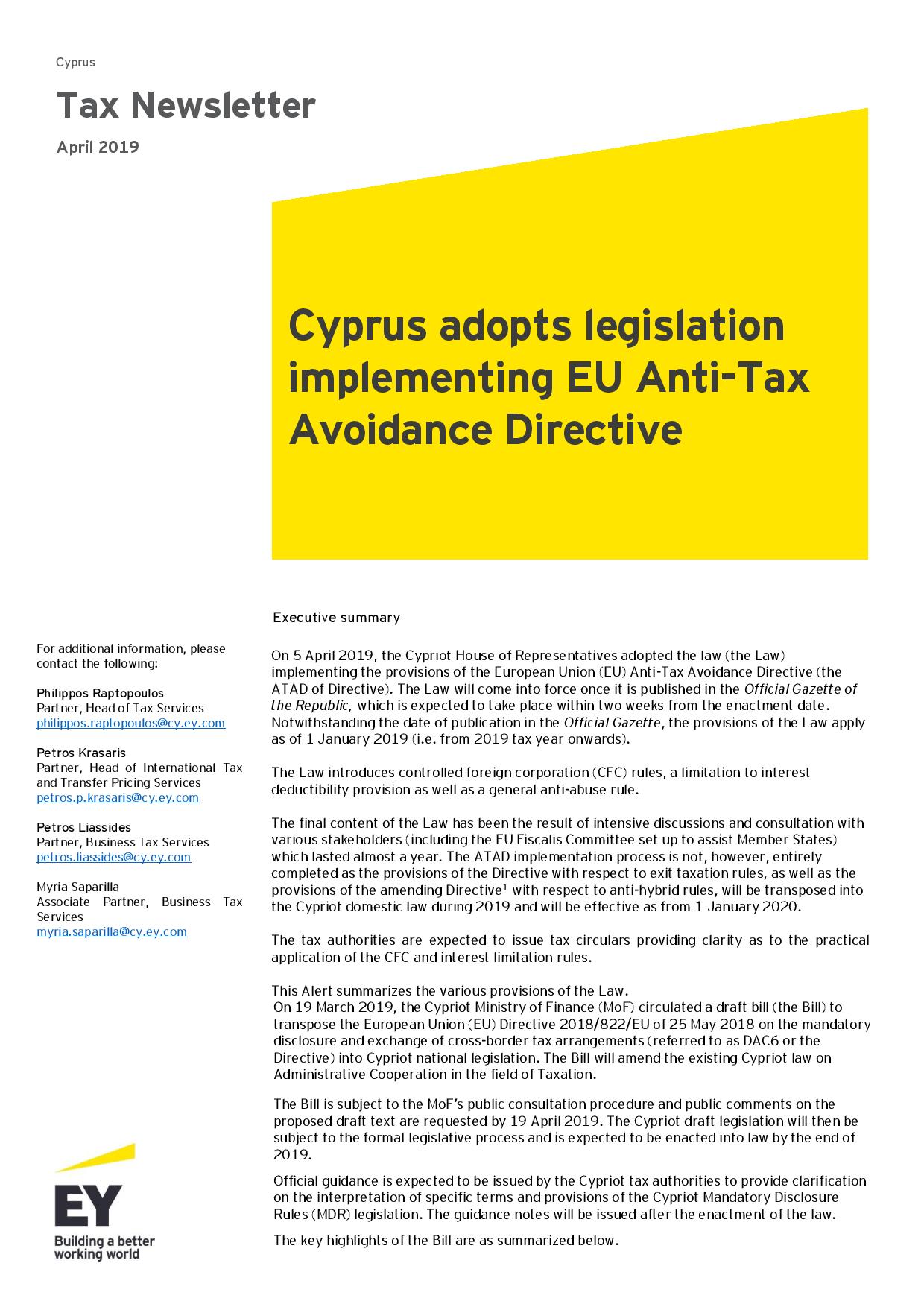 EY Tax Newsletter April 2019