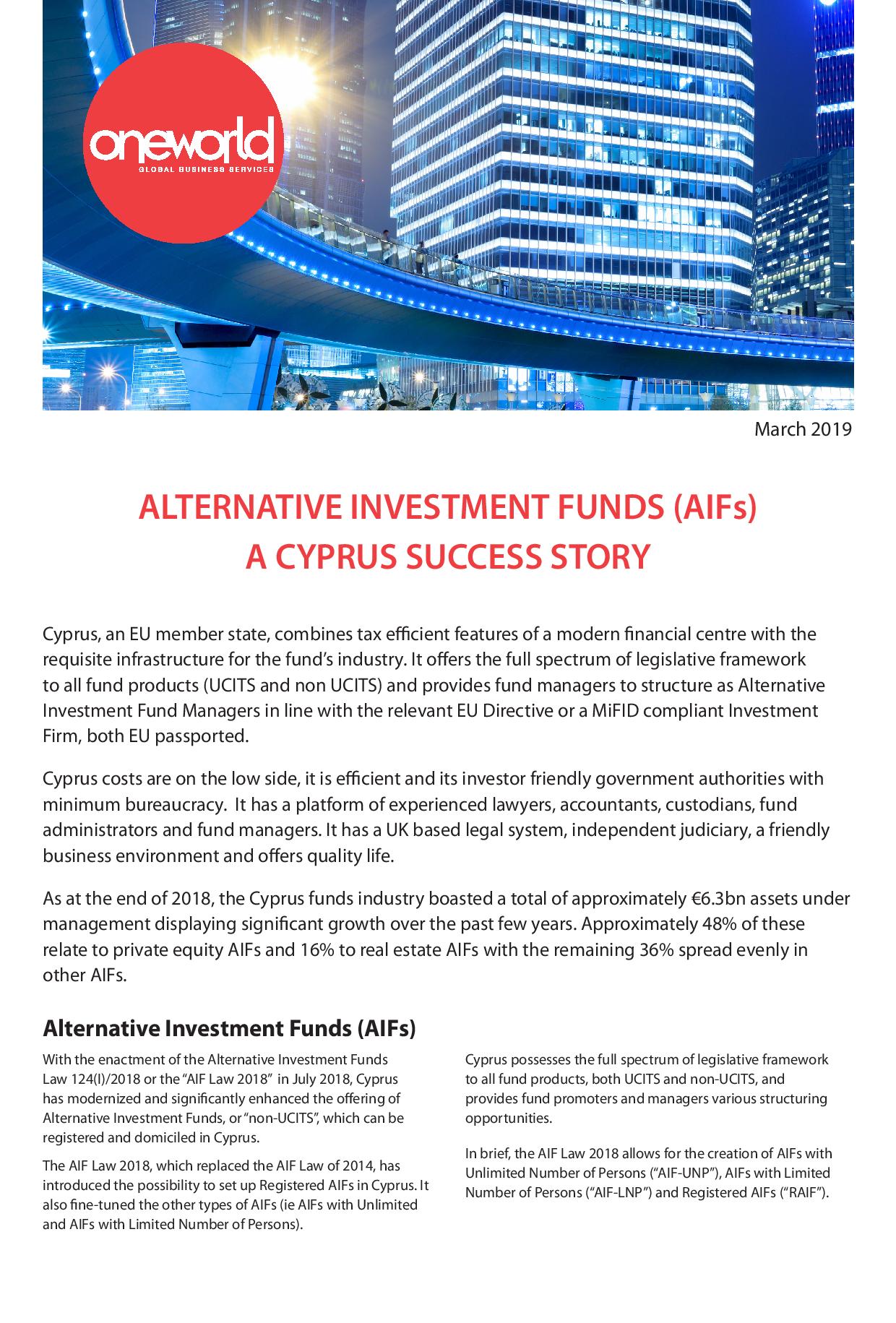 Oneworld Ltd: Alternative Investment Funds (AIFs) - A Cyprus Success Story