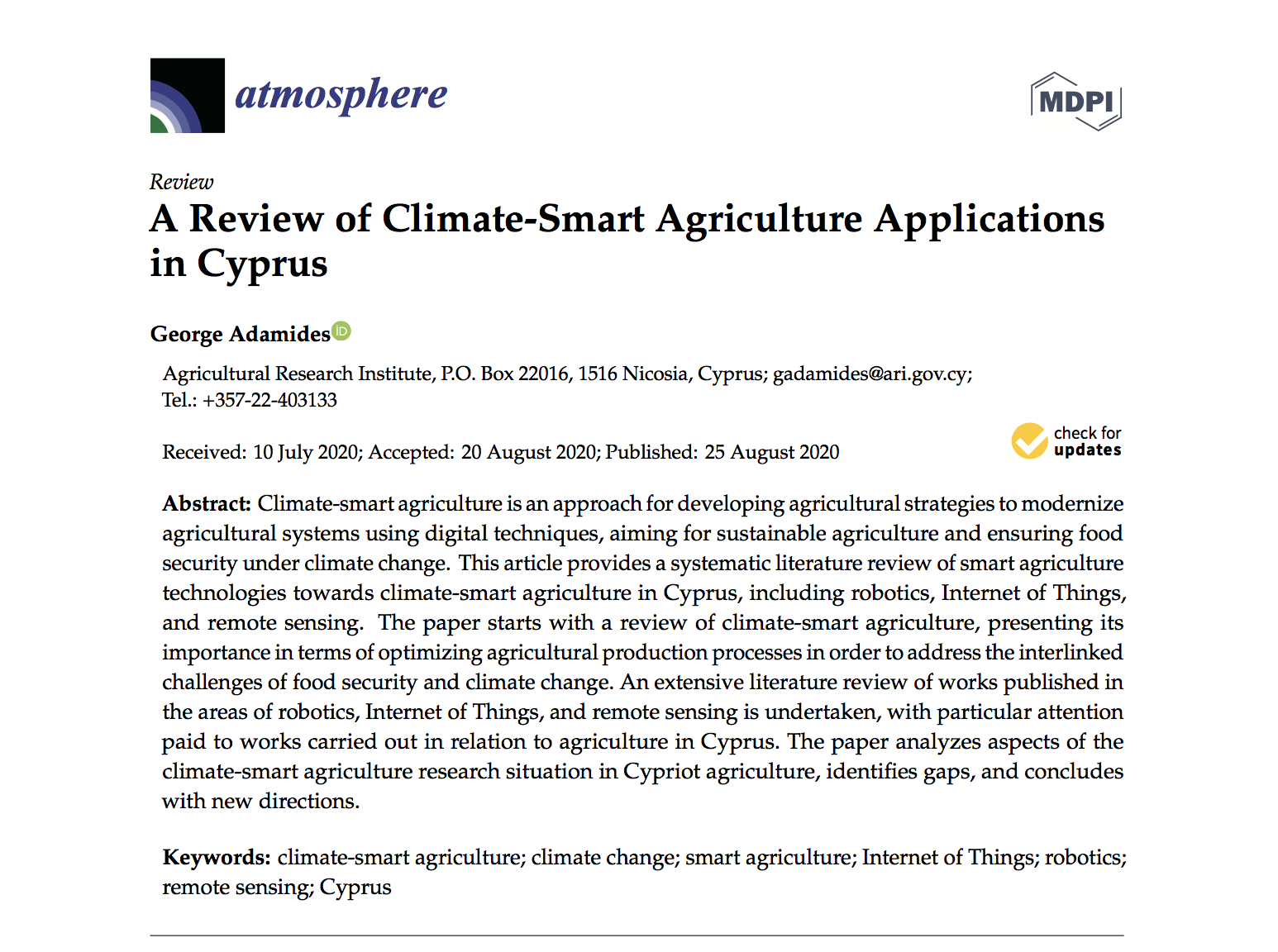 A Review of Climate-Smart Agriculture Applications in Cyprus