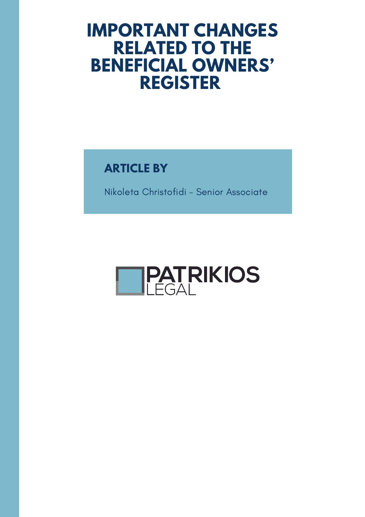 Patrikios Legal: Important Changes to the Beneficial Owners’ Register in Cyprus
