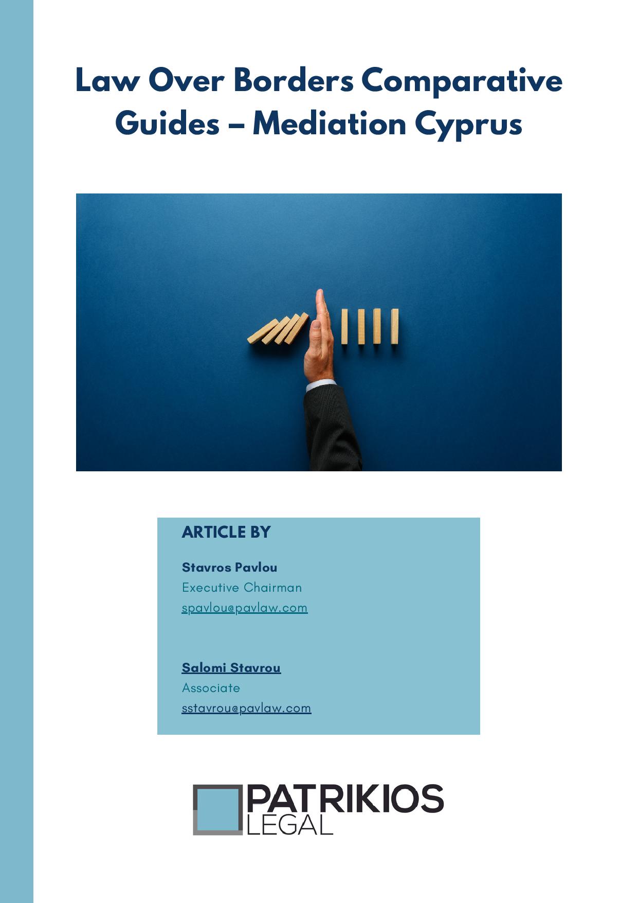 Patrikios Legal: Law Over Borders Comparative Guides – Mediation Cyprus