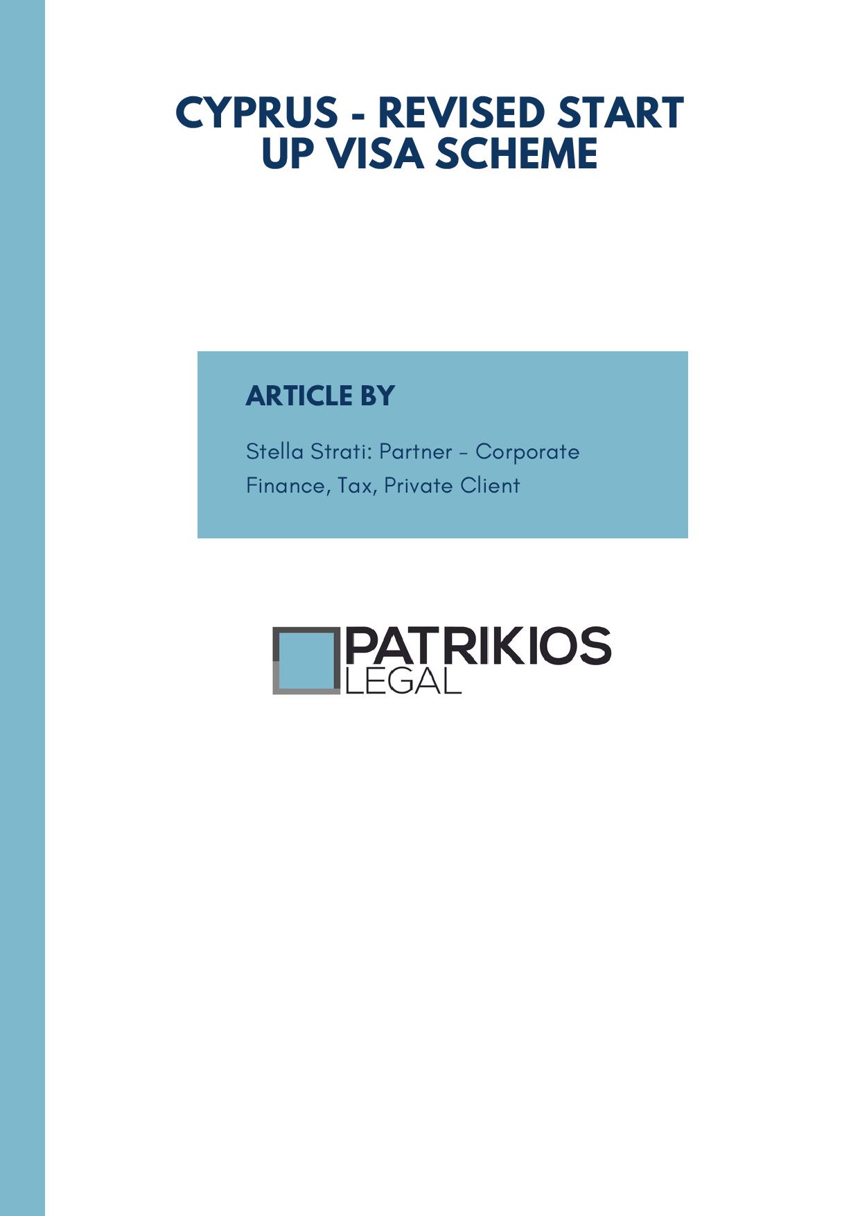 Patrikios Legal: CYPRUS: START-UP VISA SCHEME REVISED