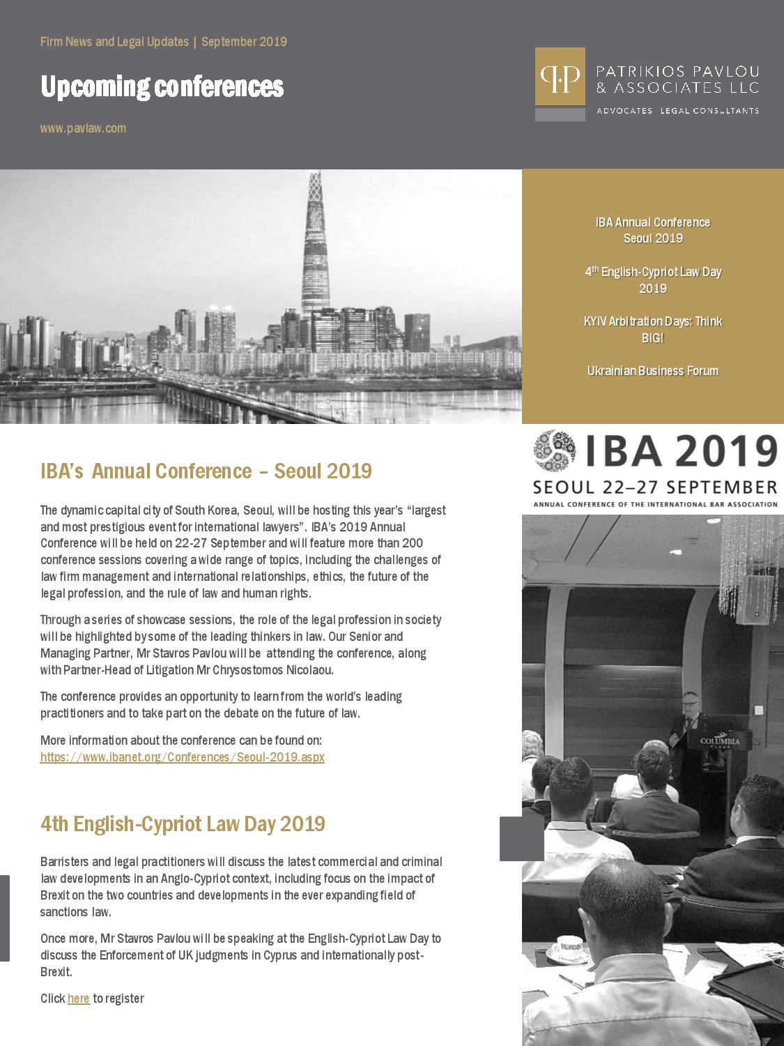 Patrikios Pavlou & Associates LLC: Upcoming conferences September 2019