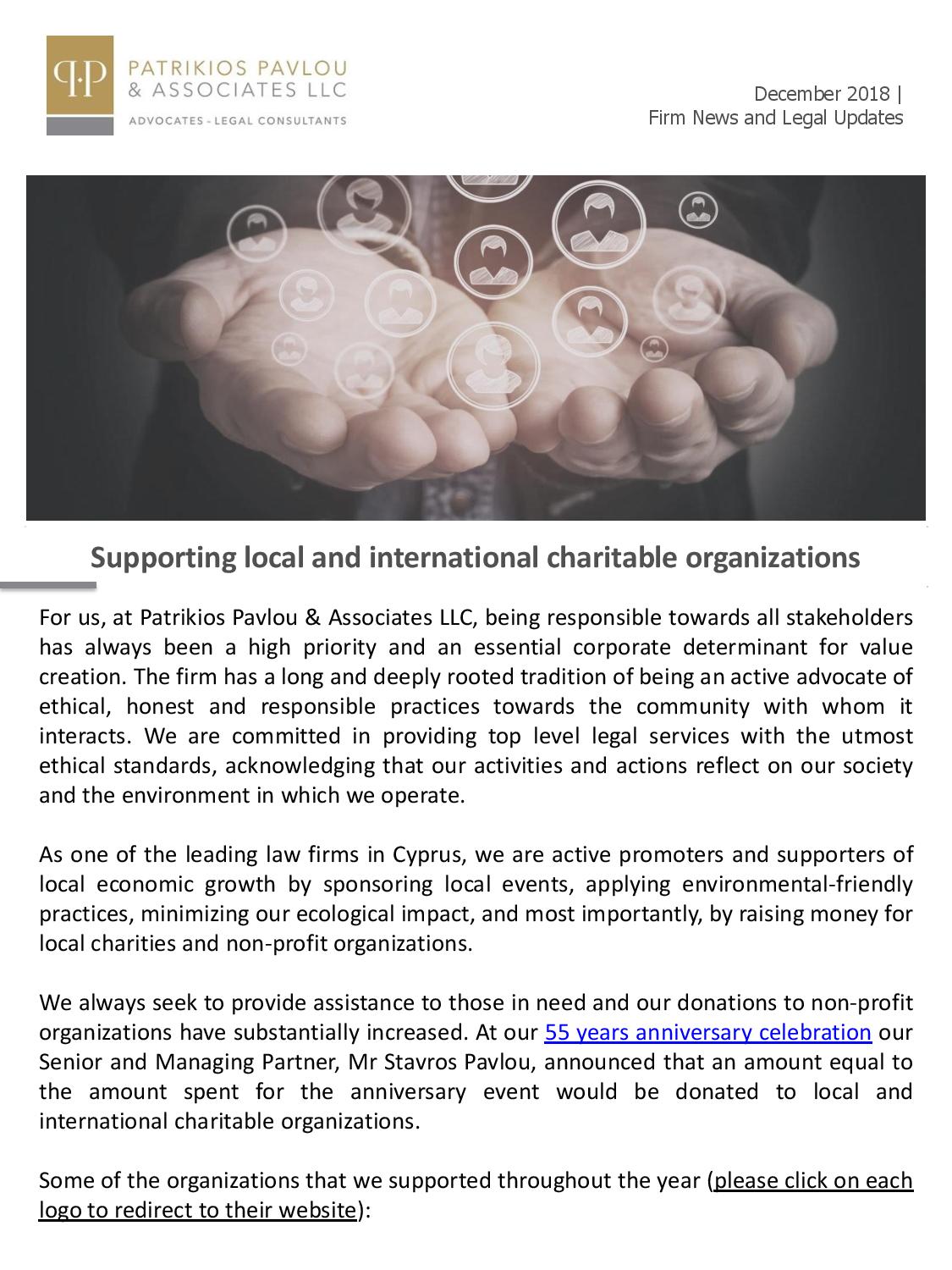 Patrikios Pavlou & Associates LLC December 2018 Newsletter