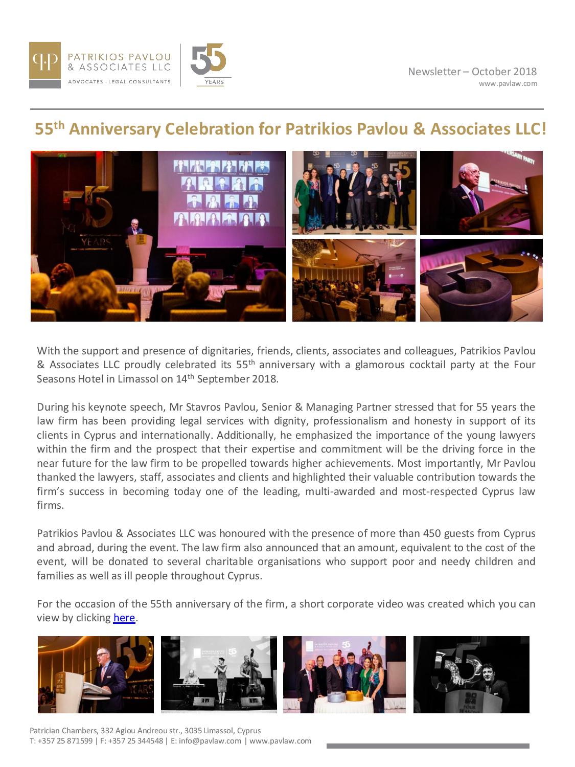 Patrikios Pavlou & Associates LLC October 2018 Newsletter