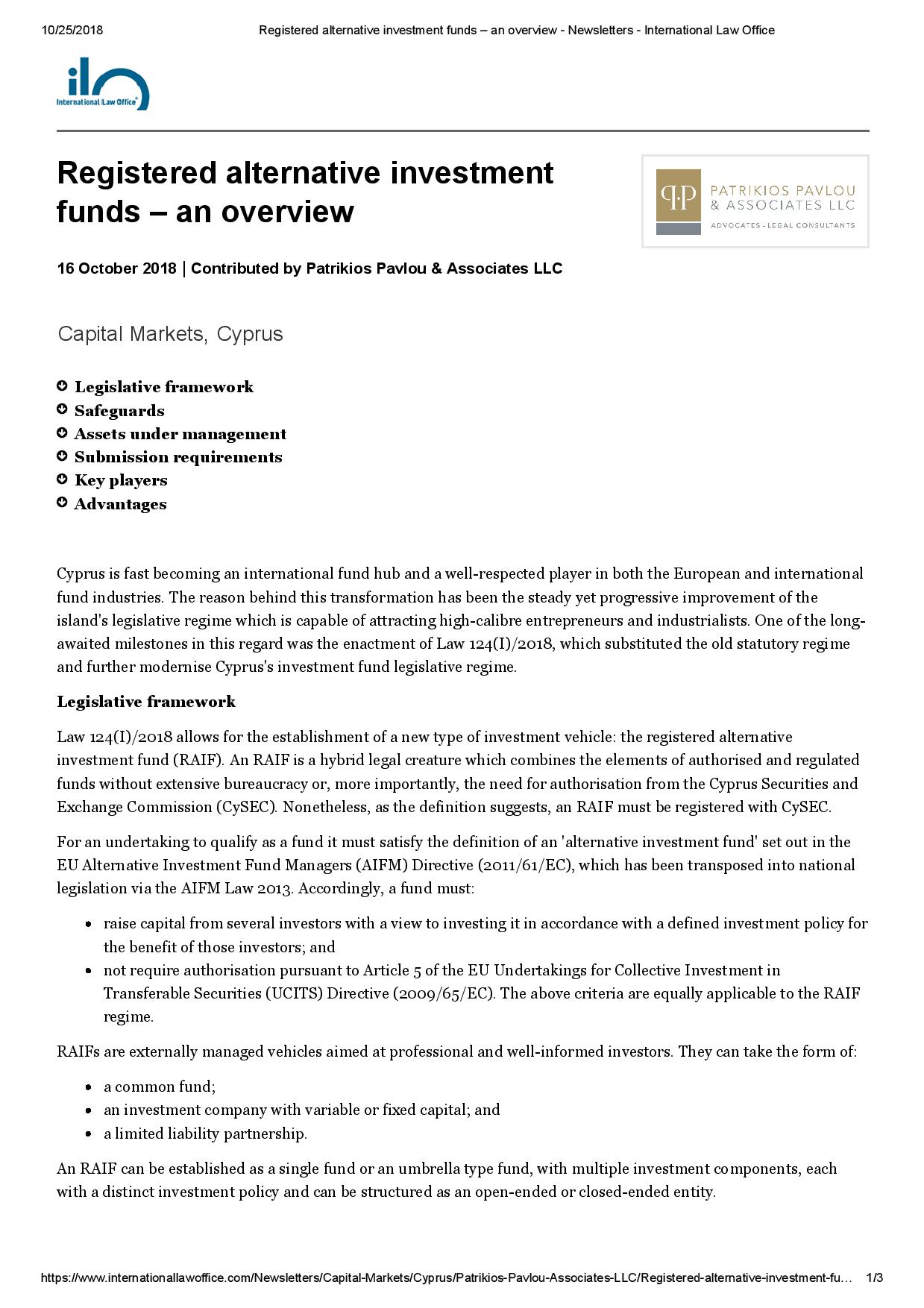 Registered alternative investment funds – an overview
