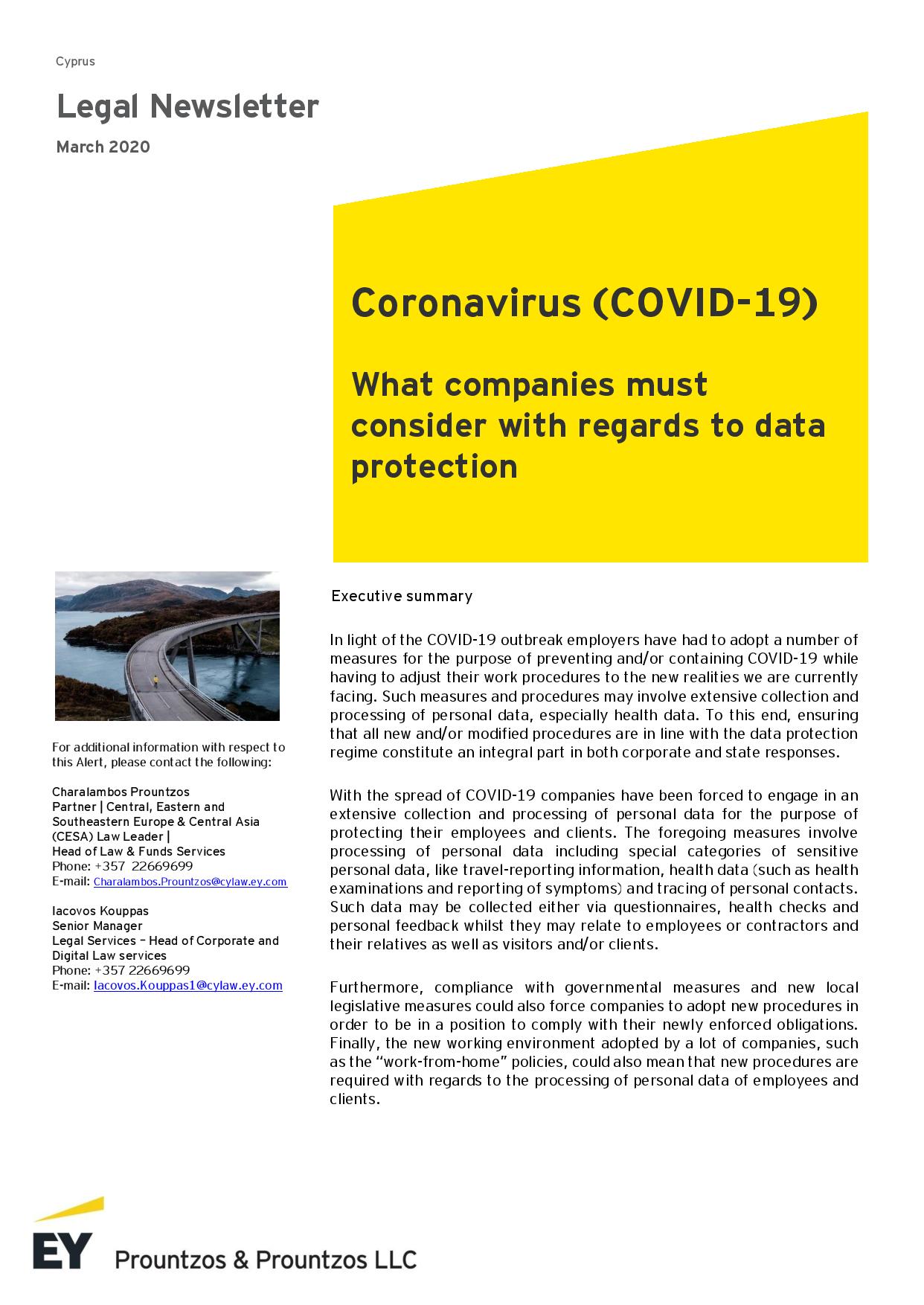 EY Cyprus: Coronavirus (COVID-19) What companies must consider with regards to data protection